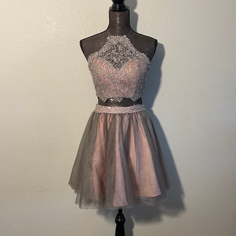 Alyce Paris Pink and Silver Two Piece Prom Dress